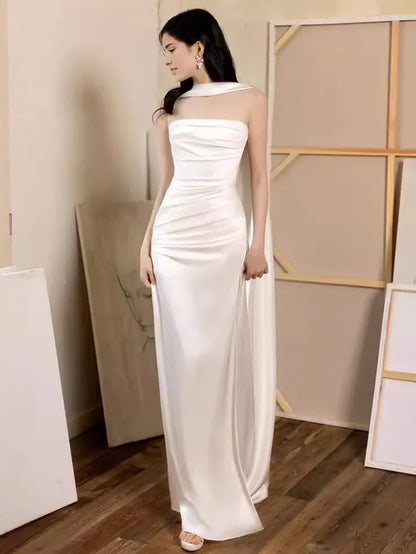 Xuewuba Dress White Sheath Strapless Long Prom Dresses Slit Birthday Outfits Formal Women's Dresses