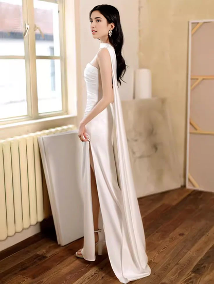 Xuewuba Dress White Sheath Strapless Long Prom Dresses Slit Birthday Outfits Formal Women's Dresses