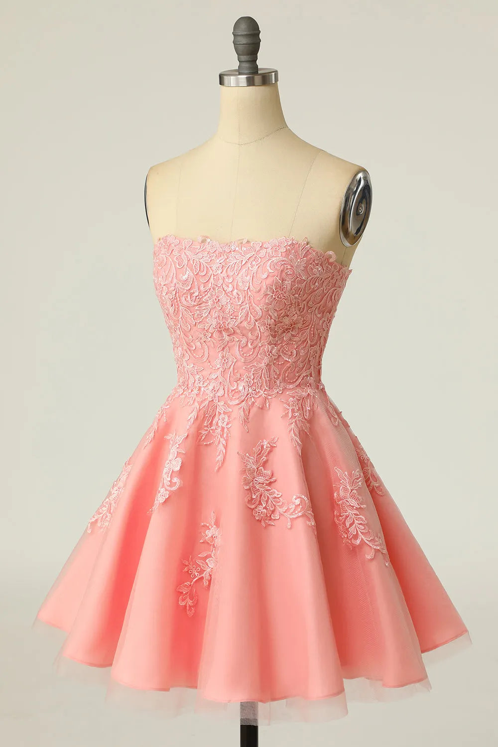 Xuewuba Formal Wear Dresses Blush Strapless Short Prom Dress with Appliques Prom Dress In Store