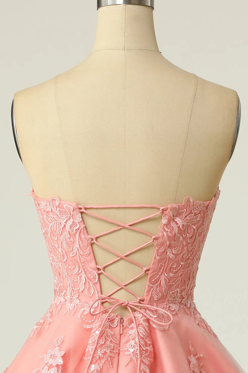 Xuewuba Formal Wear Dresses Blush Strapless Short Prom Dress with Appliques Prom Dress In Store