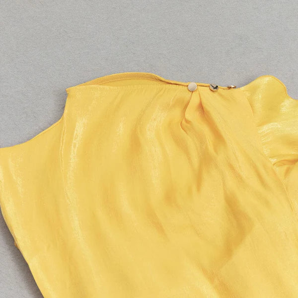 Micro High Neckline Ruffled Satin Prom Dress