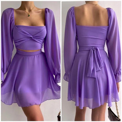 Long Sleeve Square Neck Short Prom Dress ﻿