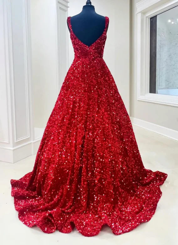 A-line Sequin Backless PromDress With Floor Length