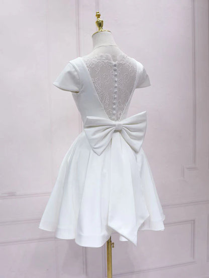 Simple Bow V Neck Lace Short Prom Dress