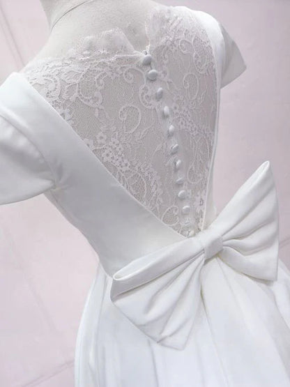 Simple Bow V Neck Lace Short Prom Dress