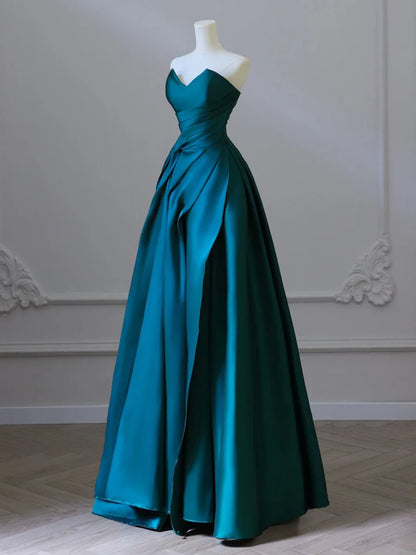 A-line Strapless Off-the-Shoulder Satin Long Prom Dress