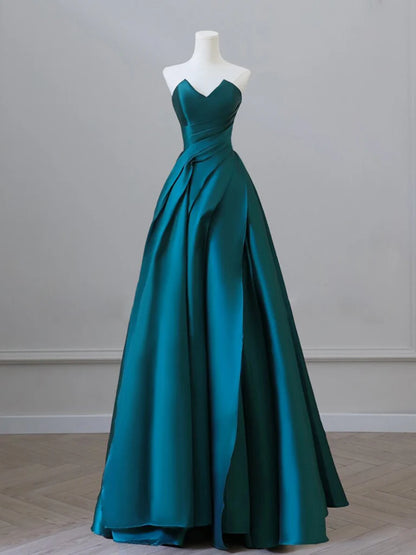 A-line Strapless Off-the-Shoulder Satin Long Prom Dress