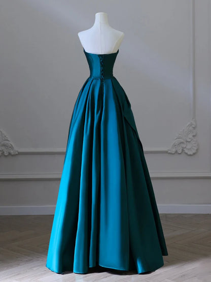 A-line Strapless Off-the-Shoulder Satin Long Prom Dress
