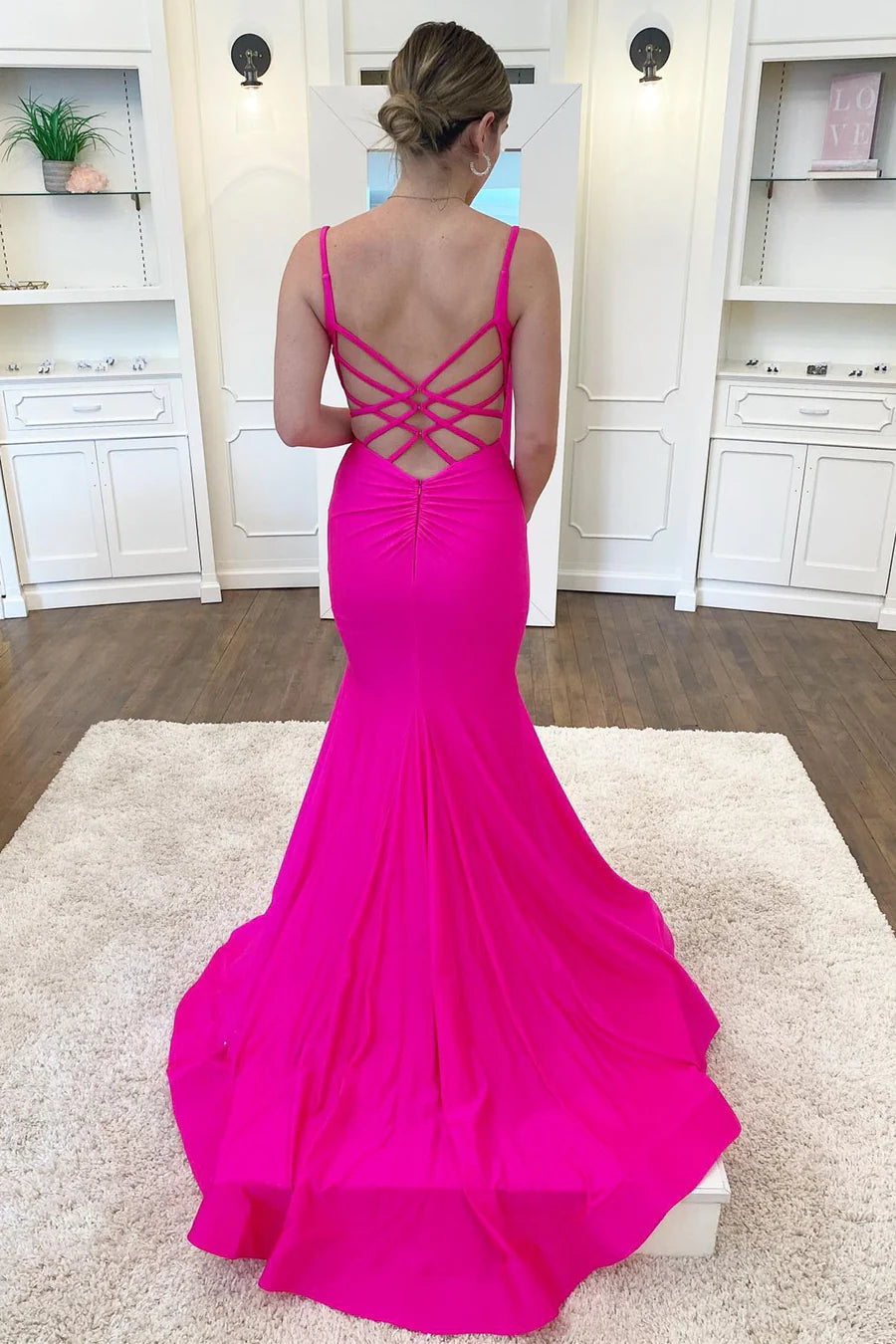 V-Neck Backless Trumpet Prom Dress