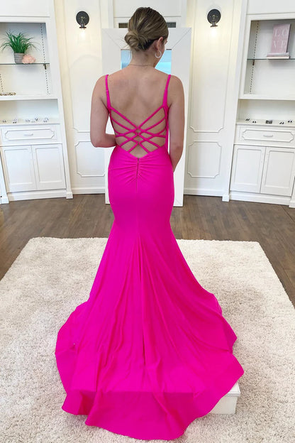 V-Neck Backless Trumpet Prom Dress