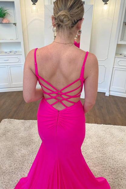 V-Neck Backless Trumpet Prom Dress