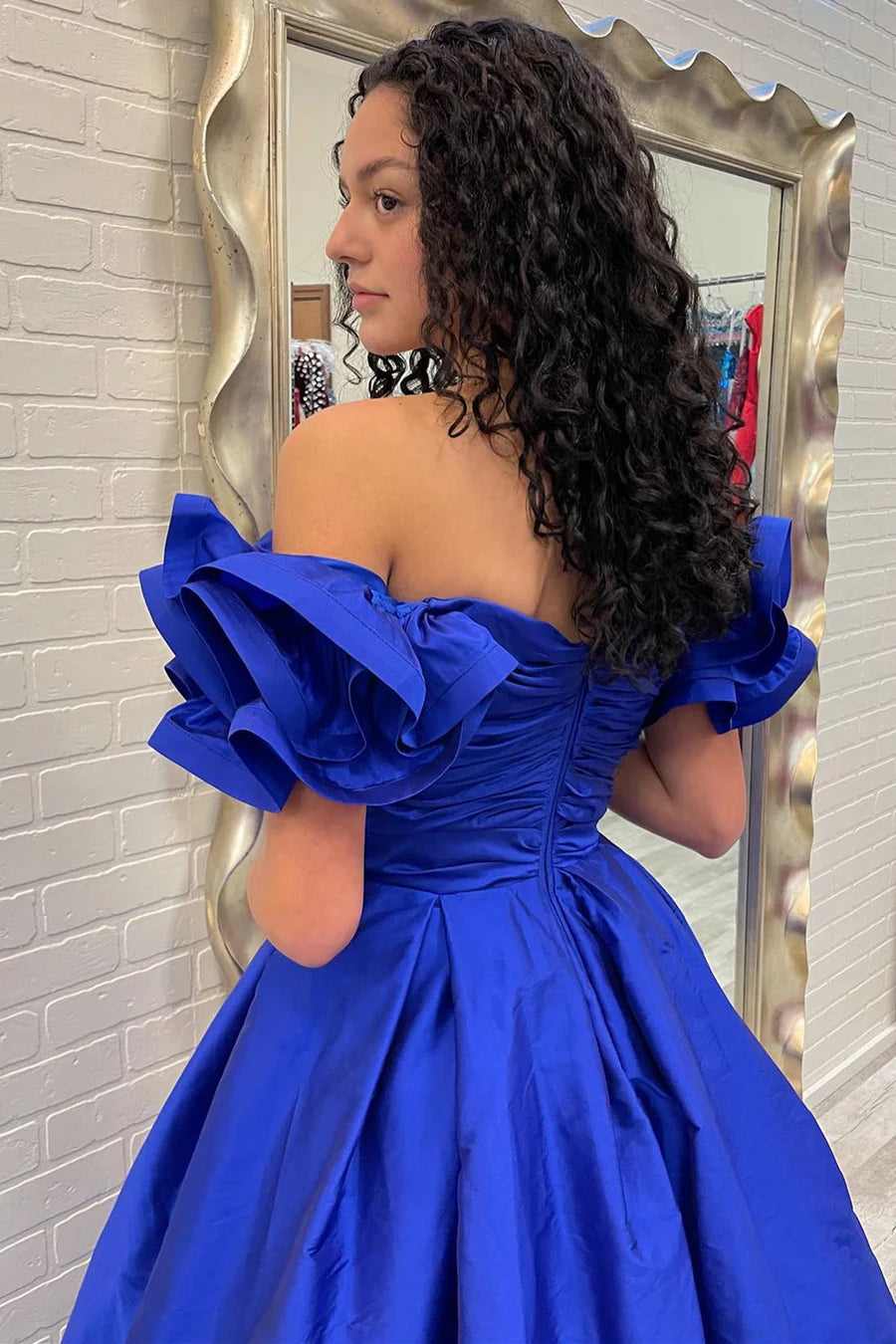 A-Line Off-the-Shoulder Ruffled Sleeve Prom Dress