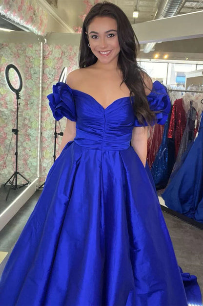 A-Line Off-the-Shoulder Ruffled Sleeve Prom Dress