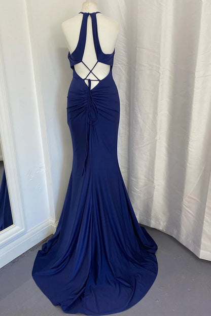 Halter Backless Mermaid Long Prom Dress