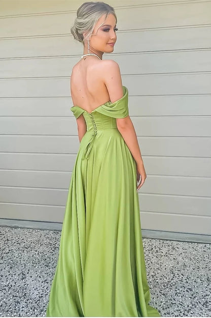 Off-the-shoulder High Slit Prom Dress
