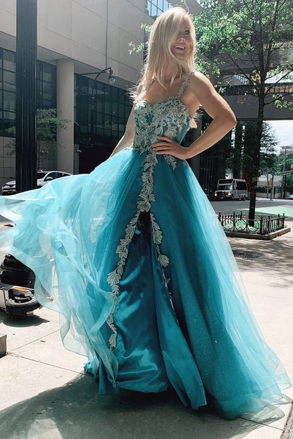 A-Line Tulle Floral Sweetheart Prom Dress With Applique