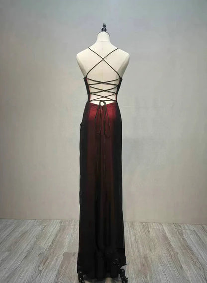 Black and Red Straps Long Simple Party Prom Dress