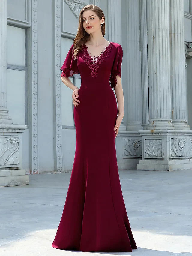 V Neck Floor Length Chiffon Bridesmaid Dress