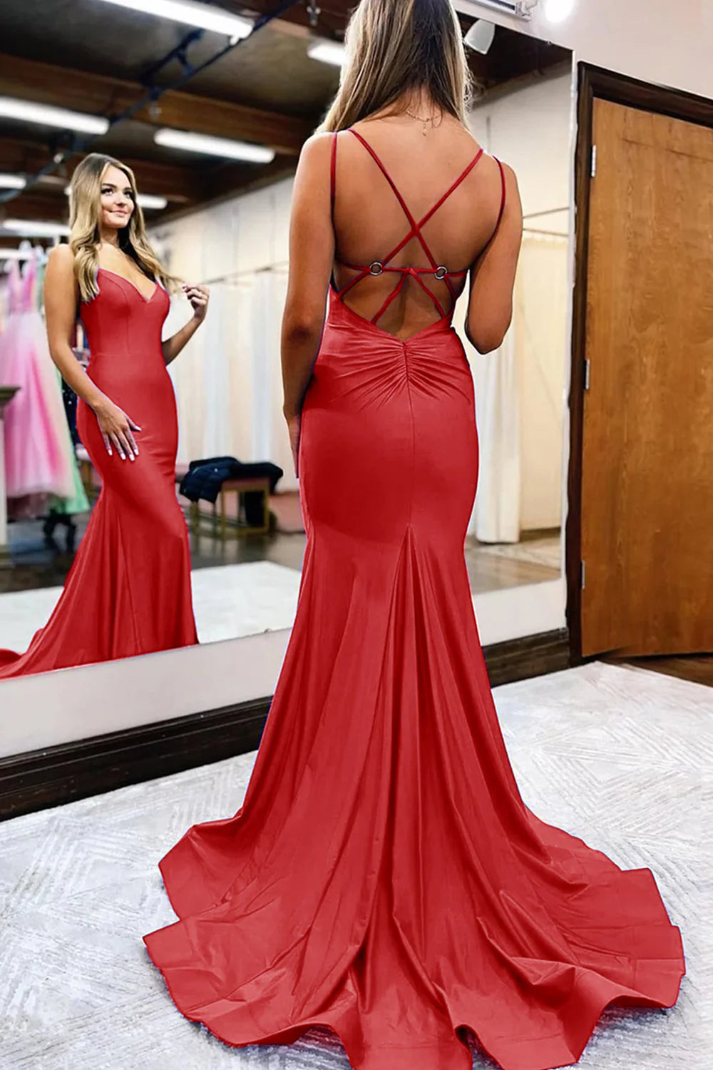 Mermaid Spaghetti Straps Long Prom Dress