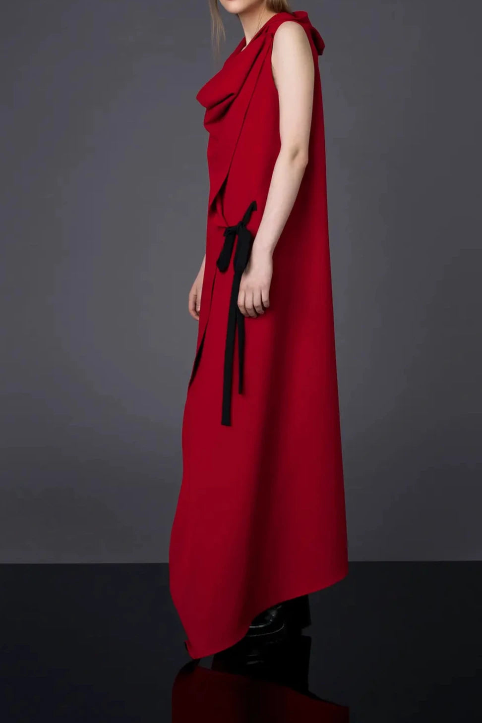 Red Elegant Cowl Neck  A-line Sleeveless Ankle Length  Prom Party Cocktail Dress With Slit