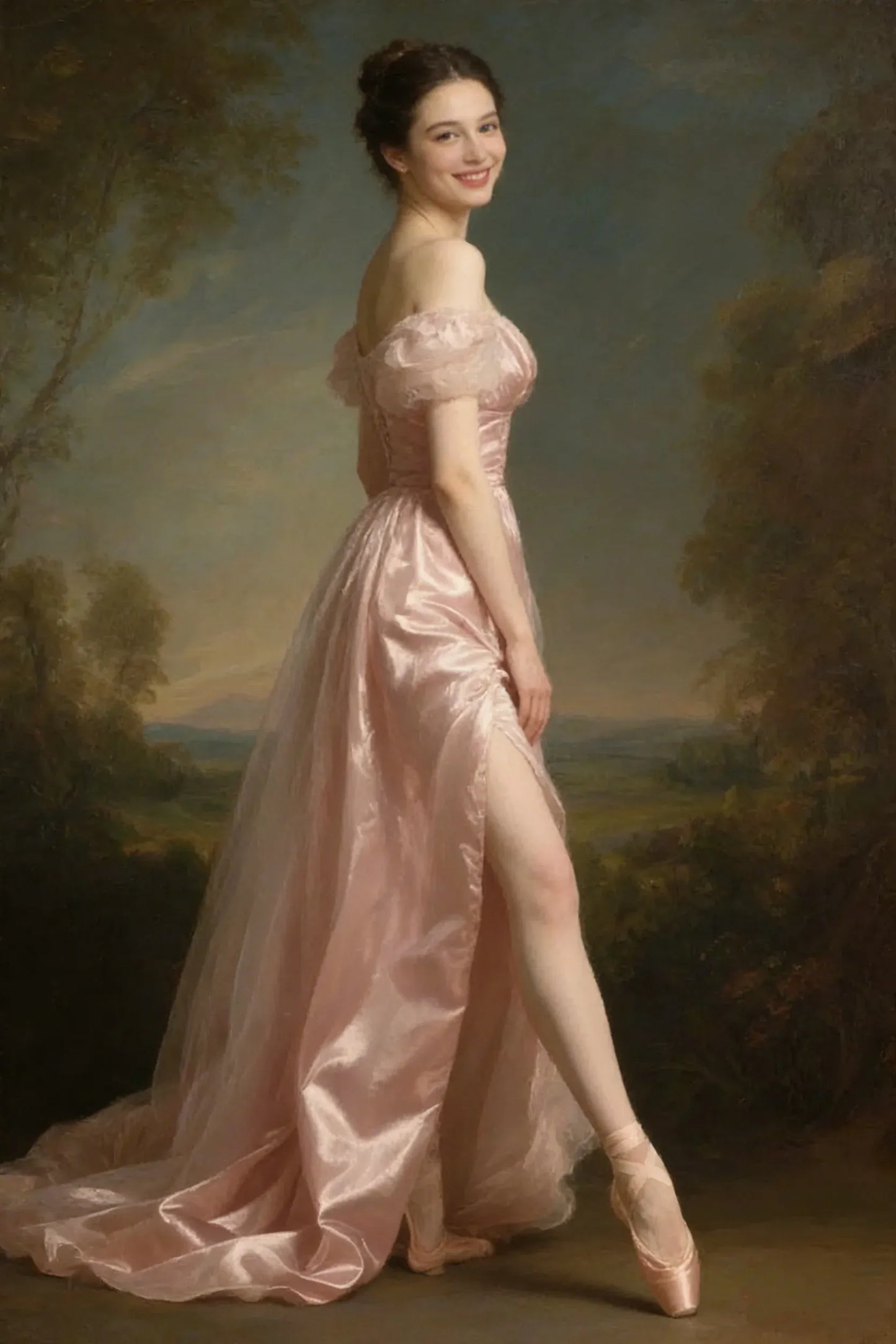 Romantic A-line Off-shoulder Puff Sleeves Slit Blush Train Prom Dress For Sale