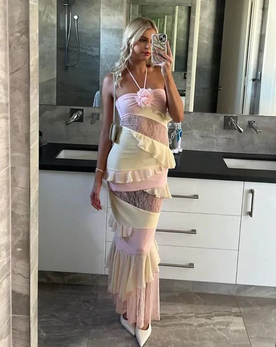 Romantic MermaidTrumpet Halter Neck Sleeveless Backless Floor-Length Prom Dress