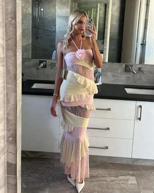 Romantic MermaidTrumpet Halter Neck Sleeveless Backless Floor-Length Prom Dress