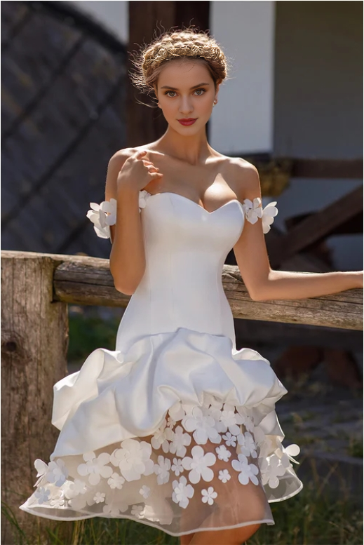 Romantic Strapless Irregular Off-the-Shoulder Prom Party Dress With Flower