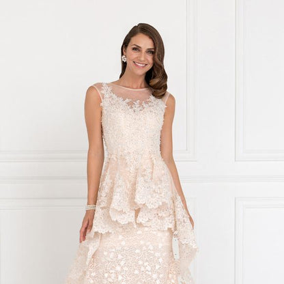 Round Neck Cute Long Dresses With Sheer Back With Lace Applique Prom Dress Mother Of The Bride Dress