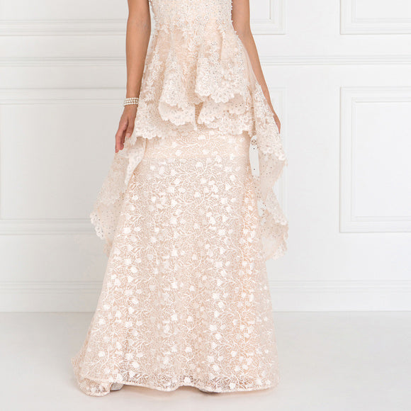 Round Neck Cute Long Dresses With Sheer Back With Lace Applique Prom Dress Mother Of The Bride Dress