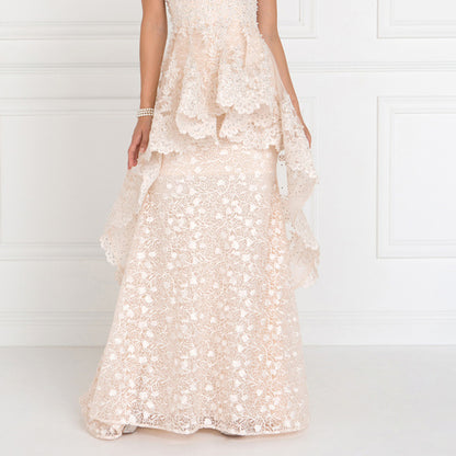 Round Neck Cute Long Dresses With Sheer Back With Lace Applique Prom Dress Mother Of The Bride Dress