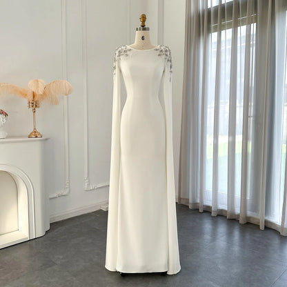 Round Neck Elegant Mermaid Evening Mother of the Bride Dress Wedding Party Cape Sleeves