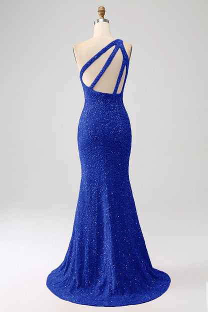 Sequins Mermaid One Shoulder Long Prom Dress