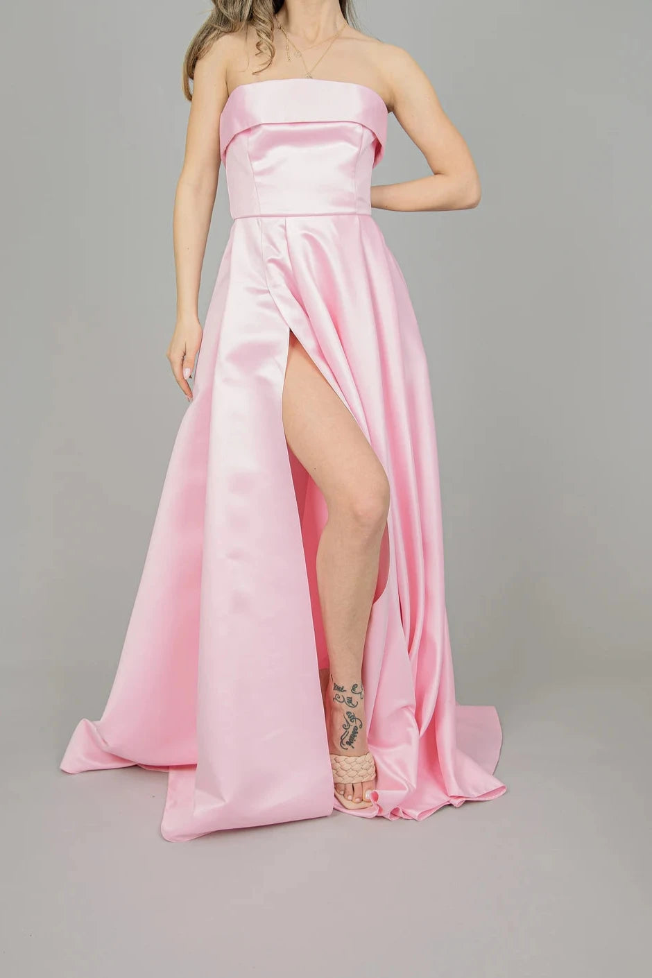 Satin Off-the-Shoulder A-line Sleeveless Floor Length Prom Party Cocktail Dress With Slit