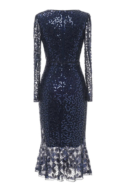 Xuewuba Formal Wear Dresses Navy Beaded and Sequin Midi Mother of Bride Dress Prom Dresses Stores