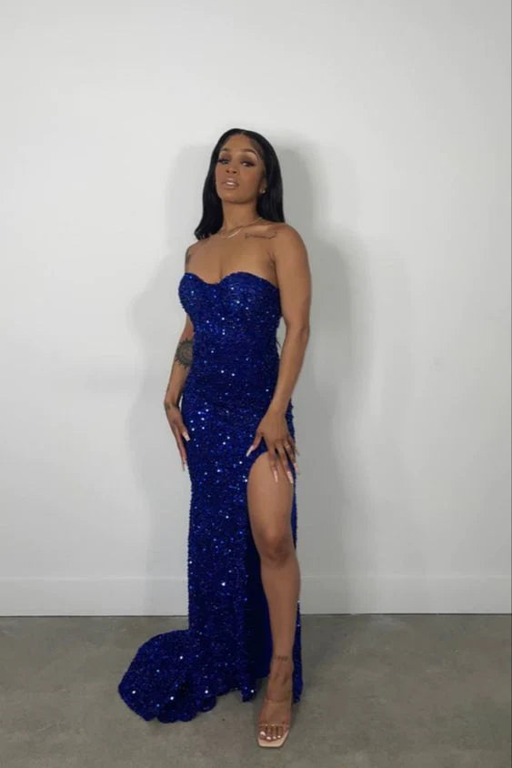 Sexy Mermaid Strapless Neck Sleeveless Lace-up Sweep/Brush Train Prom Dress