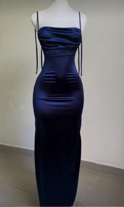 Sexy Sheath Spaghetti Straps Sleeveless Open Back Floor-Length Prom Dresses