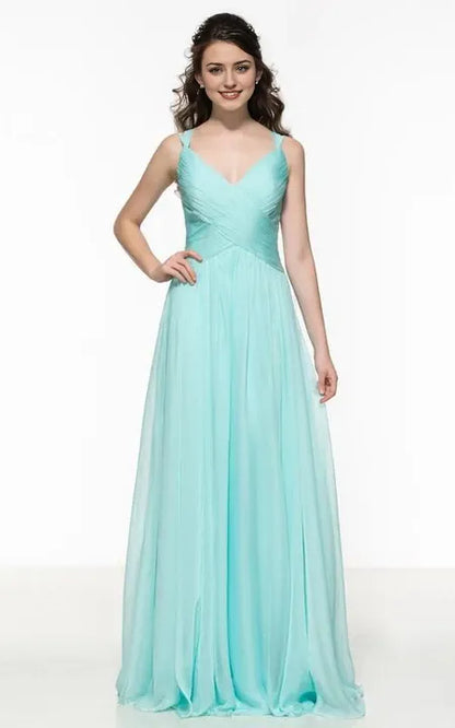 Sexy V Neck A-Line Spaghetti Straps Pleats Hollow Back Floor Length Sleeveless Prom Dress/Dress For Formal