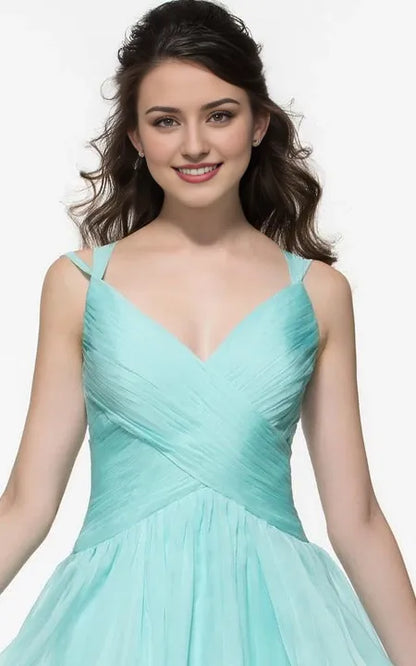Sexy V Neck A-Line Spaghetti Straps Pleats Hollow Back Floor Length Sleeveless Prom Dress/Dress For Formal