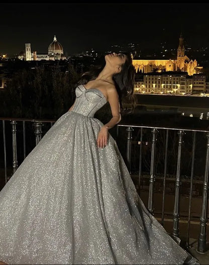 Shiny A-Line Sweetheart Sleeveless Sequins Ruched Floor-Length Evening Dress