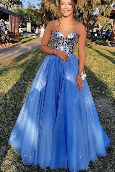Shiny Ball Gown Off The Shoulder Sleeveless Tulle Floor-Length Prom Dress