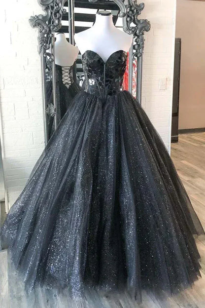 Shiny Ball Gown Off The Shoulder Sleeveless Tulle Floor-Length Prom Dress
