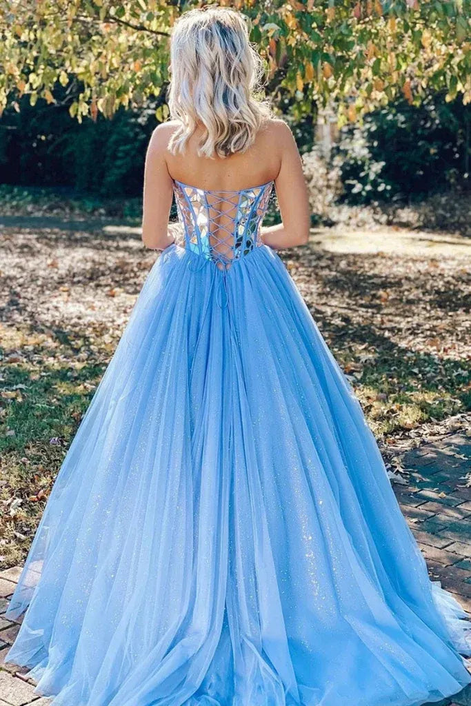 Shiny Ball Gown Off The Shoulder Sleeveless Tulle Floor-Length Prom Dress