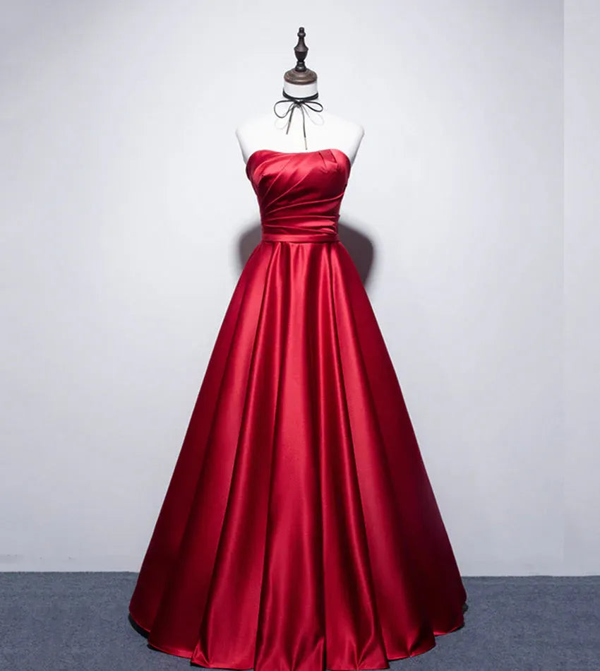 Simple A-Line Sweetheart Sleeveless Satin Sweep/Brush Train Prom Dress