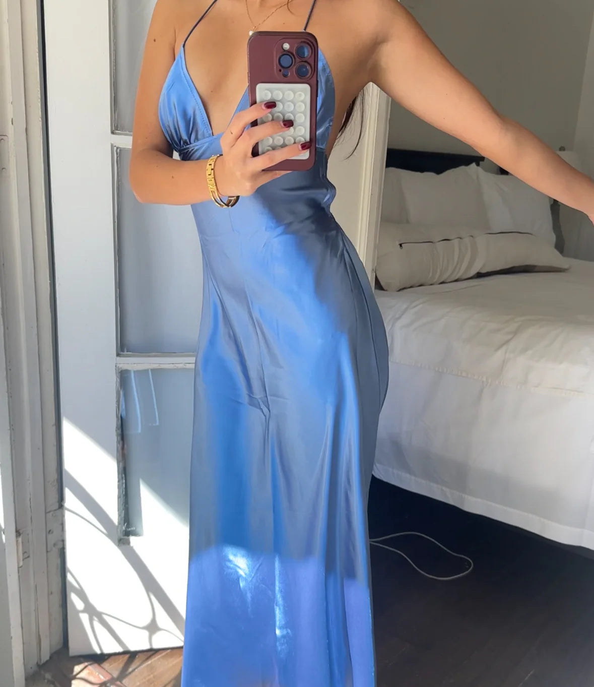 Simple Sheath/Column V Neck Sleeveless Lace Up Ankle-Length Prom Dress