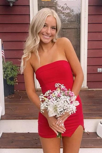 Simple Tight Strapless Sleeveless Backless Short-Mini Homecoming Dress