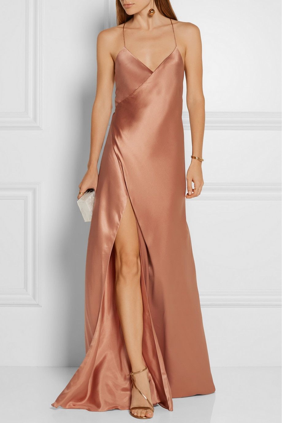 Simple A-Line Spaghetti Straps Backless Satin Prom Dress