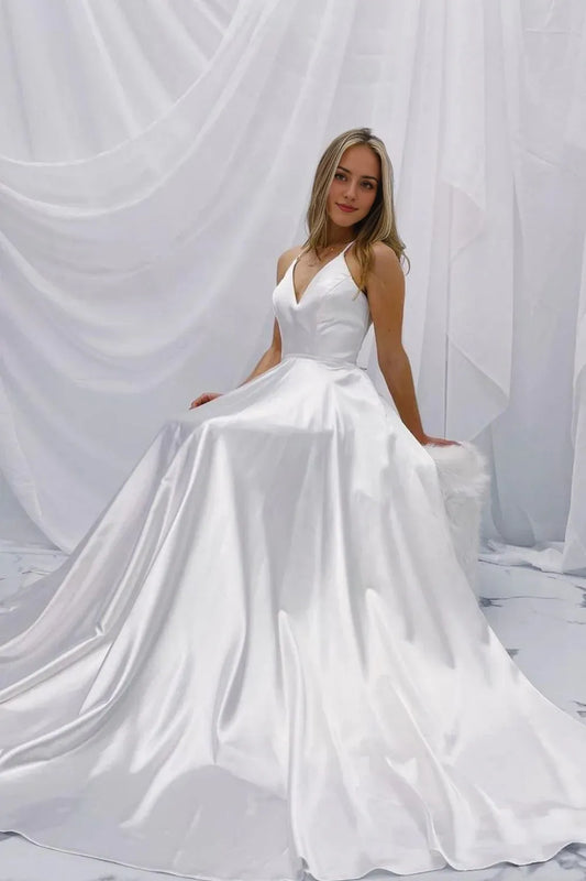 Simple A Line Spaghetti Straps Wedding Bridal Dress