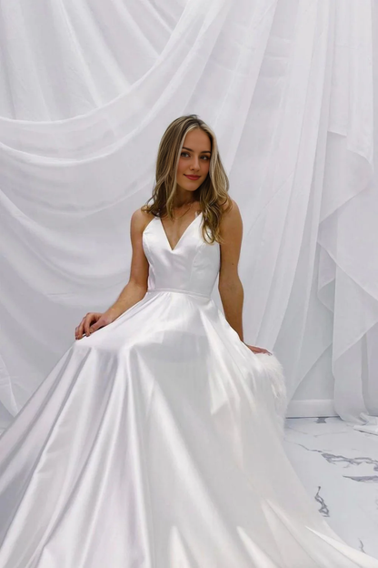 Simple A Line Spaghetti Straps Wedding Bridal Dress