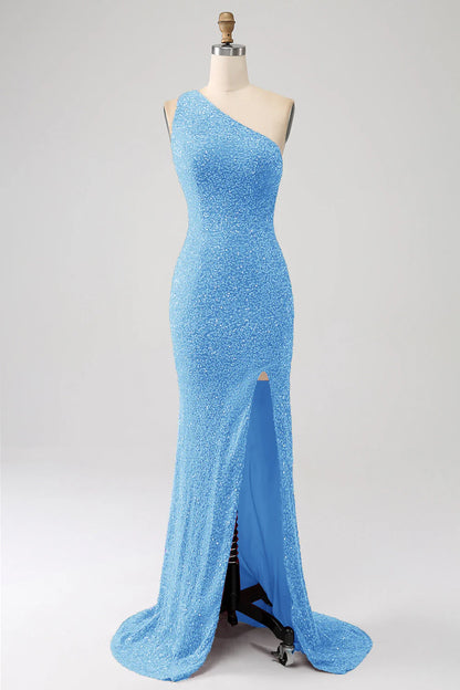 Sequins Mermaid One Shoulder Long Prom Dress